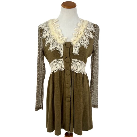 RARE Anthropologie x A'Reve Vintage-Inspired Lace & Feather Trim Knit Sweater - Picture 2 of 12